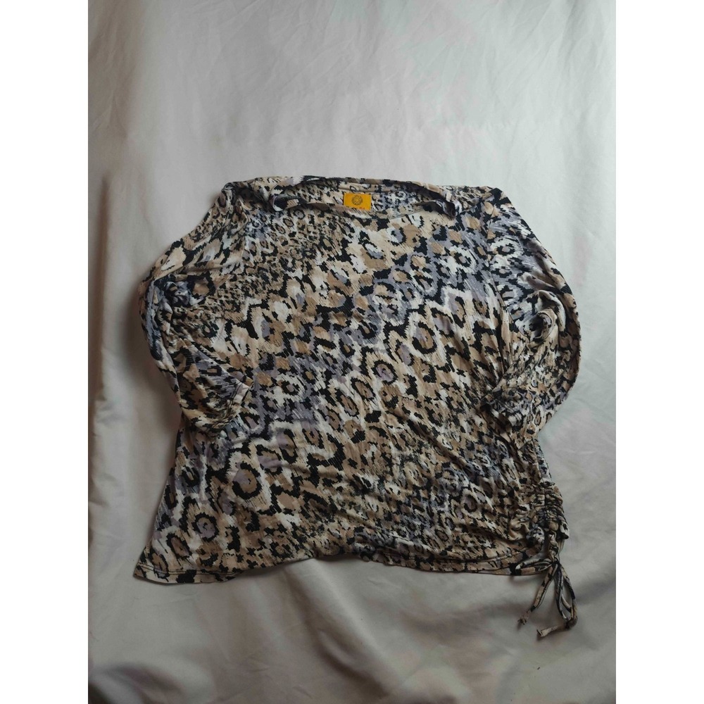 Ruby Rd Top Womens PL Animal Print Ruched Stretchy Boho Chic Casual Basics‎